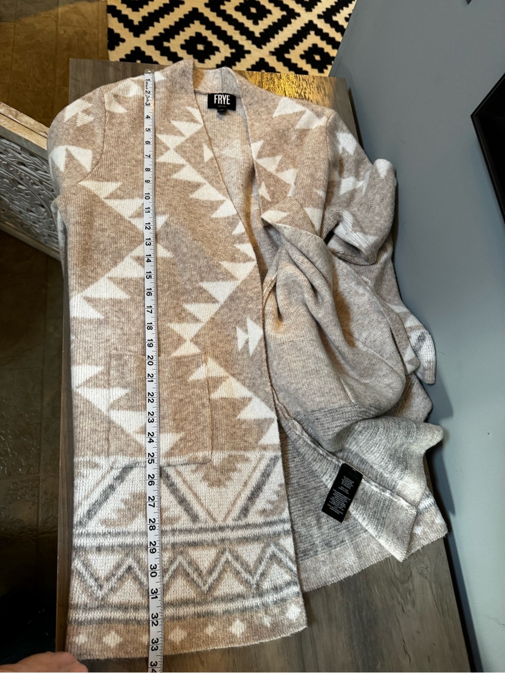 Frye Beige and Cream Aztec Open-Front Cardigan - Picture 6 of 7